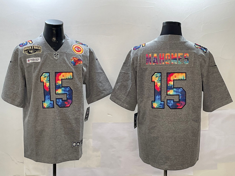 Men Kansas City Chiefs 15 Mahomes Grey Rainbow 2025 Nike Limited NFL Jersey style 1